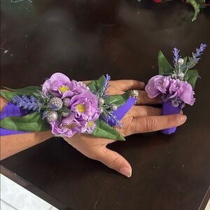 Purple Floral Wrist Corsage and Boutonniere Set for prom homemade